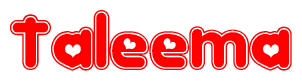 The image is a clipart featuring the word Taleema written in a stylized font with a heart shape replacing inserted into the center of each letter. The color scheme of the text and hearts is red with a light outline.
