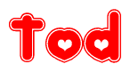 The image is a clipart featuring the word Tod written in a stylized font with a heart shape replacing inserted into the center of each letter. The color scheme of the text and hearts is red with a light outline.