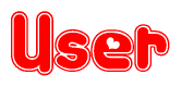 The image is a clipart featuring the word User written in a stylized font with a heart shape replacing inserted into the center of each letter. The color scheme of the text and hearts is red with a light outline.