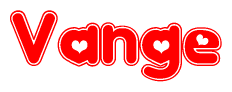 The image is a clipart featuring the word Vange written in a stylized font with a heart shape replacing inserted into the center of each letter. The color scheme of the text and hearts is red with a light outline.