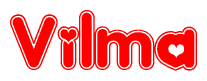 The image is a clipart featuring the word Vilma written in a stylized font with a heart shape replacing inserted into the center of each letter. The color scheme of the text and hearts is red with a light outline.