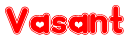 The image displays the word Vasant written in a stylized red font with hearts inside the letters.