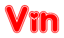 The image displays the word Vin written in a stylized red font with hearts inside the letters.