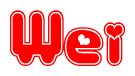 The image is a clipart featuring the word Wei written in a stylized font with a heart shape replacing inserted into the center of each letter. The color scheme of the text and hearts is red with a light outline.