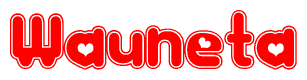 The image displays the word Wauneta written in a stylized red font with hearts inside the letters.