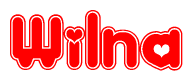 The image displays the word Wilna written in a stylized red font with hearts inside the letters.