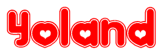 The image displays the word Yoland written in a stylized red font with hearts inside the letters.