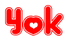 The image is a clipart featuring the word Yok written in a stylized font with a heart shape replacing inserted into the center of each letter. The color scheme of the text and hearts is red with a light outline.