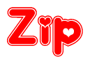 The image displays the word Zip written in a stylized red font with hearts inside the letters.