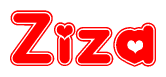 The image displays the word Ziza written in a stylized red font with hearts inside the letters.