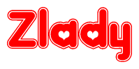 The image displays the word Zlady written in a stylized red font with hearts inside the letters.