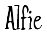 The image is a stylized text or script that reads 'Alfie' in a cursive or calligraphic font.