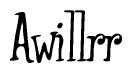 The image contains the word 'Awillrr' written in a cursive, stylized font.
