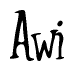 The image contains the word 'Awi' written in a cursive, stylized font.