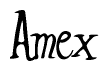 The image is of the word Amex stylized in a cursive script.