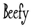 The image is a stylized text or script that reads 'Beefy' in a cursive or calligraphic font.