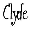 The image is a stylized text or script that reads 'Clyde' in a cursive or calligraphic font.
