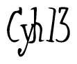 The image contains the word 'Cyh13' written in a cursive, stylized font.