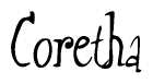 The image contains the word 'Coretha' written in a cursive, stylized font.