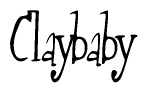 The image contains the word 'Claybaby' written in a cursive, stylized font.
