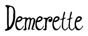 The image is of the word Demerette stylized in a cursive script.