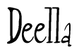 The image contains the word 'Deella' written in a cursive, stylized font.
