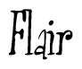   The image is of the word Flair stylized in a cursive script. 