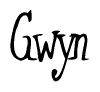 The image is a stylized text or script that reads 'Gwyn' in a cursive or calligraphic font.
