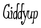 The image contains the word 'Giddyup' written in a cursive, stylized font.
