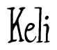 The image is a stylized text or script that reads 'Keli' in a cursive or calligraphic font.