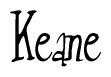 The image is of the word Keane stylized in a cursive script.
