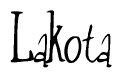 The image contains the word 'Lakota' written in a cursive, stylized font.