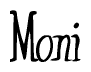 The image is of the word Moni stylized in a cursive script.