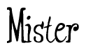 The image contains the word 'Mister' written in a cursive, stylized font.