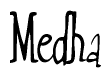 The image contains the word 'Medha' written in a cursive, stylized font.