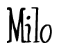 The image contains the word 'Milo' written in a cursive, stylized font.