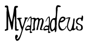 The image is of the word Myamadeus stylized in a cursive script.