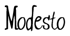 The image is of the word Modesto stylized in a cursive script.