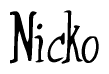 The image is a stylized text or script that reads 'Nicko' in a cursive or calligraphic font.