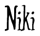 The image is a stylized text or script that reads 'Niki' in a cursive or calligraphic font.