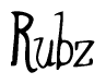The image is a stylized text or script that reads 'Rubz' in a cursive or calligraphic font.