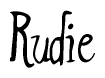 The image is of the word Rudie stylized in a cursive script.