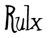 The image contains the word 'Rulx' written in a cursive, stylized font.