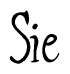 The image is of the word Sie stylized in a cursive script.