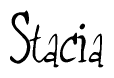 The image contains the word 'Stacia' written in a cursive, stylized font.