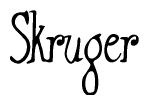 The image contains the word 'Skruger' written in a cursive, stylized font.