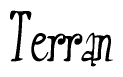 The image contains the word 'Terran' written in a cursive, stylized font.