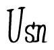 The image is of the word Usn stylized in a cursive script.