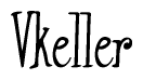 The image contains the word 'Vkeller' written in a cursive, stylized font.