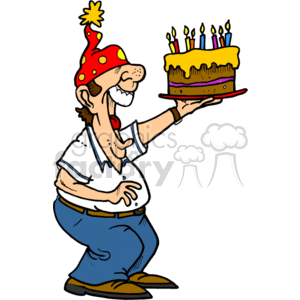 Man holding a big birthday cake